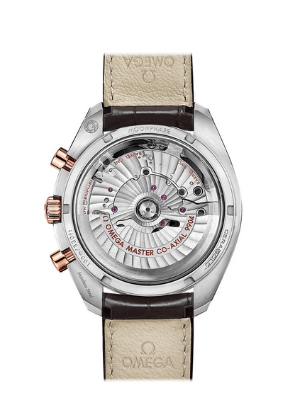 Speedmaster Moonphase 44.25 mm, steel ‑ Sedna™ gold on leather strap