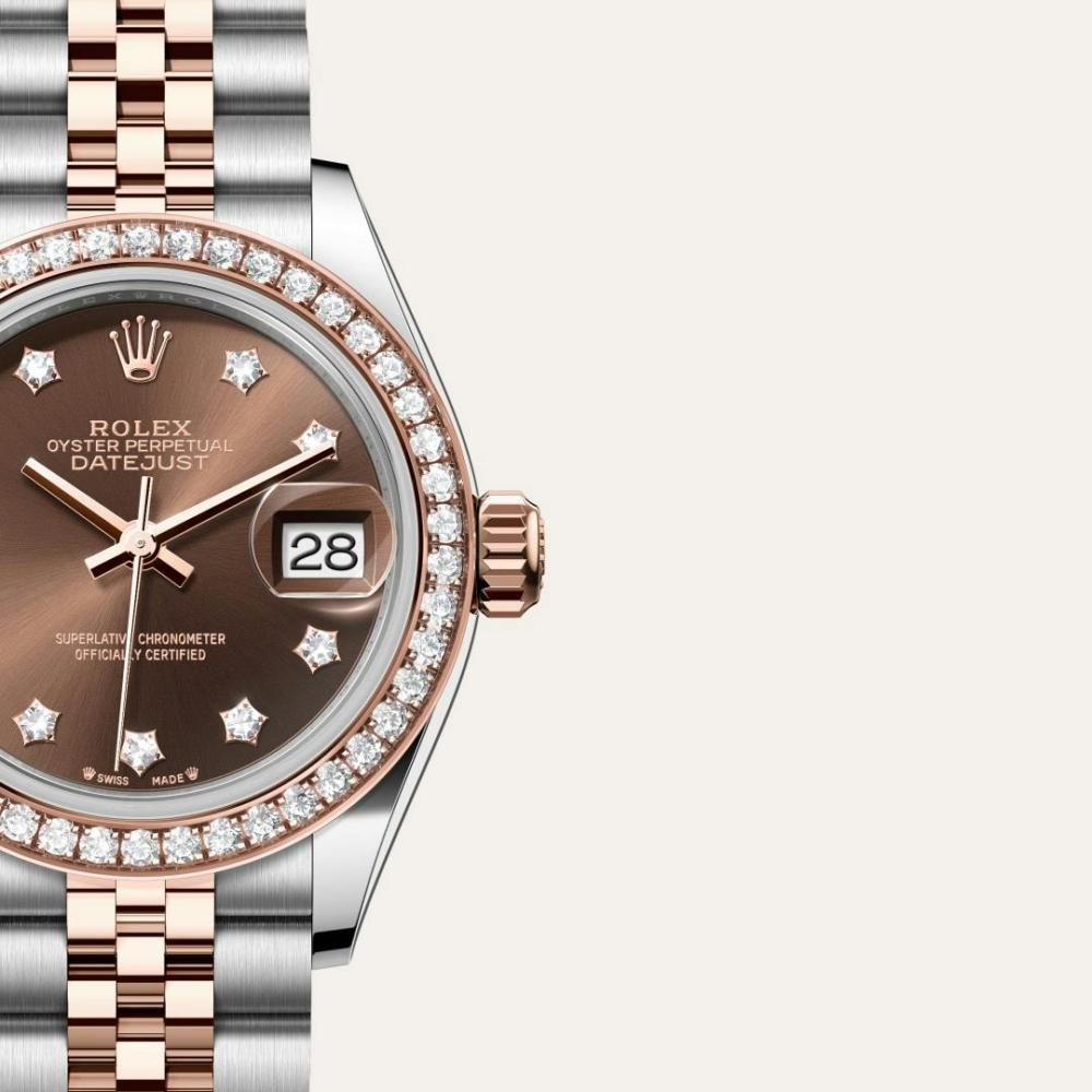 Rolex Lady-Datejust Oyster, 28 mm, Oystersteel, Everose gold and diamonds