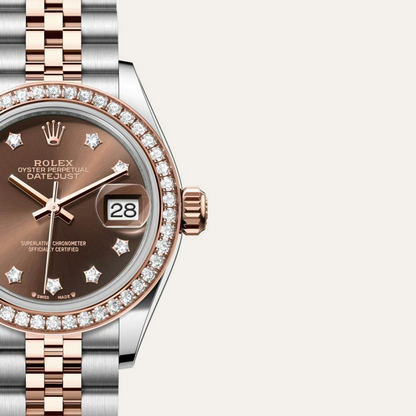 Rolex Lady-Datejust Oyster, 28 mm, Oystersteel, Everose gold and diamonds