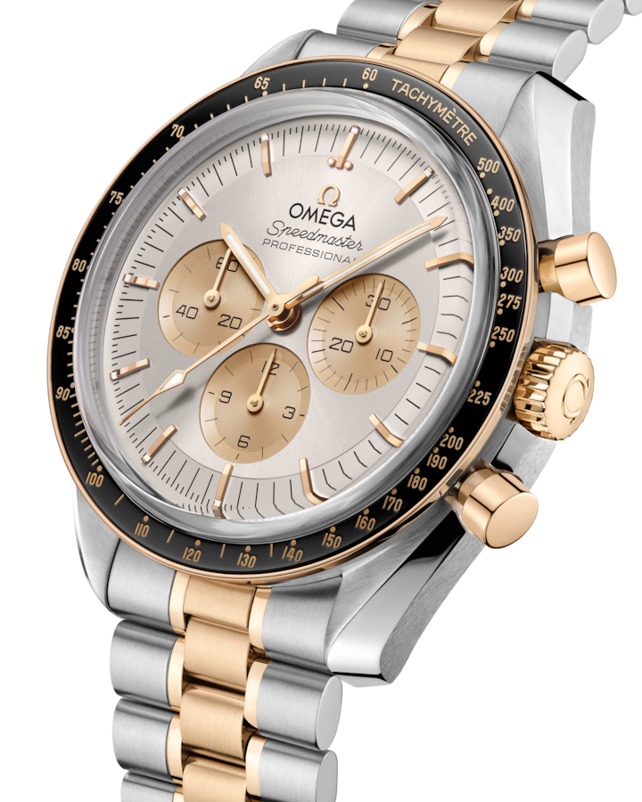A- Speedmaster Moonwatch Professional 42 mm, steel ‑ Moonshine™ gold on steel ‑ Moonshine™ gold