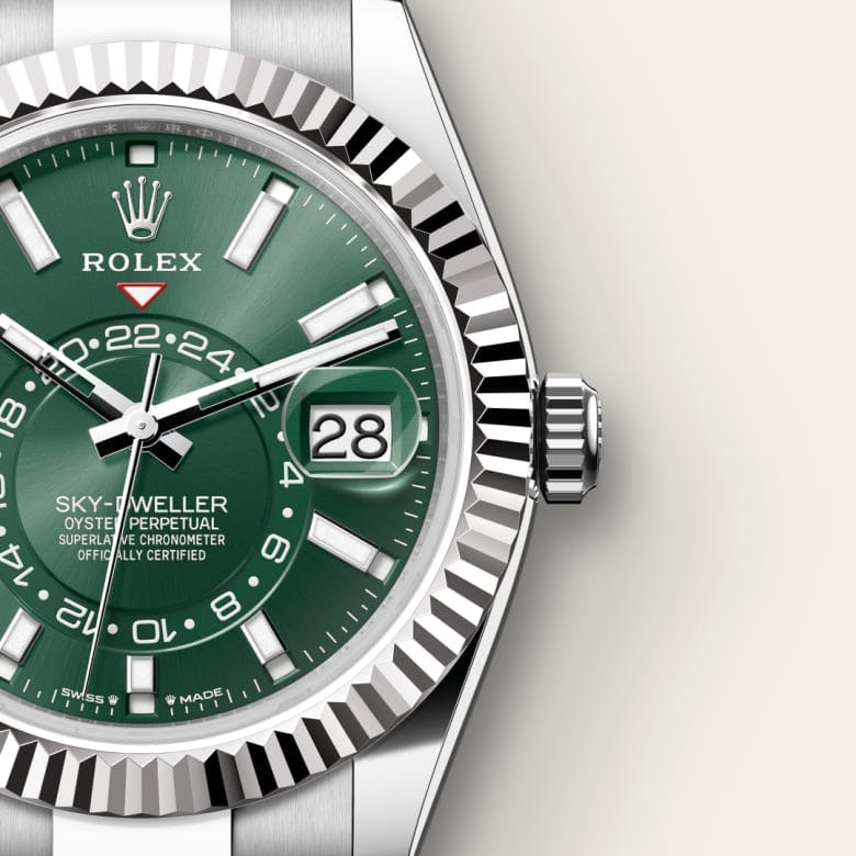 A- Rolex Sky-Dweller Stainless Steel, Green Index Dial, 42 mm