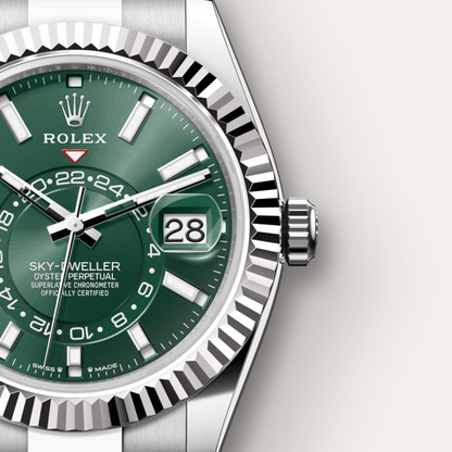A- Rolex Sky-Dweller Stainless Steel, Green Index Dial, 42 mm