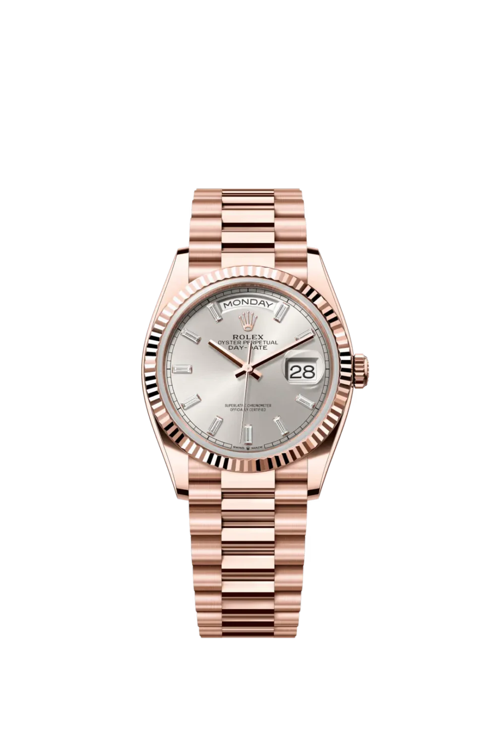 Rolex Day-Date 40 Sundust Dial Fluted Bezel in Everose Gold