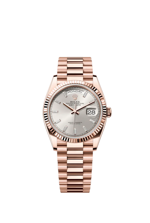 Rolex Day-Date 40 Sundust Dial Fluted Bezel in Everose Gold