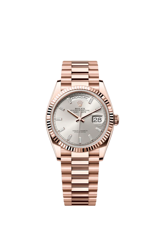 Rolex Day-Date 40 Sundust Dial Fluted Bezel in Everose Gold