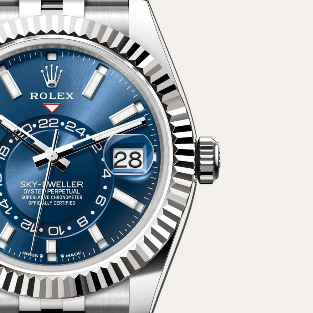 B- Rolex Sky-Dweller Stainless Steel, Blue Index Dial, 42 mm