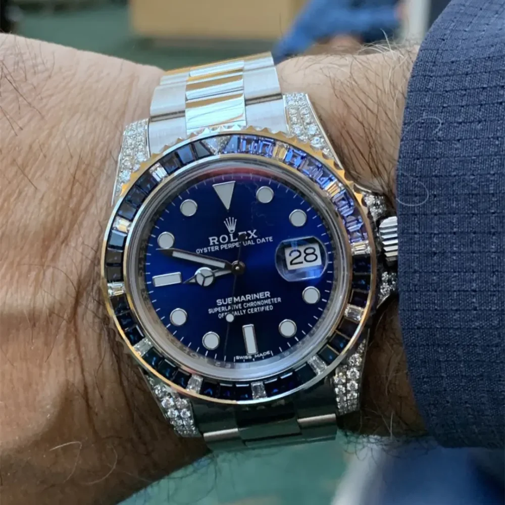 Rolex Submariner Date 18K White Gold Diamonds Sapphires 40MM