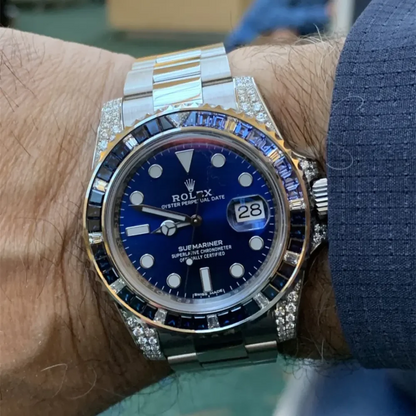 Rolex Submariner Date 18K White Gold Diamonds Sapphires 40MM