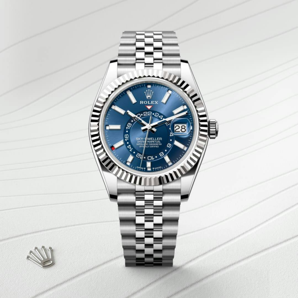 B- Rolex Sky-Dweller Stainless Steel, Blue Index Dial, 42 mm