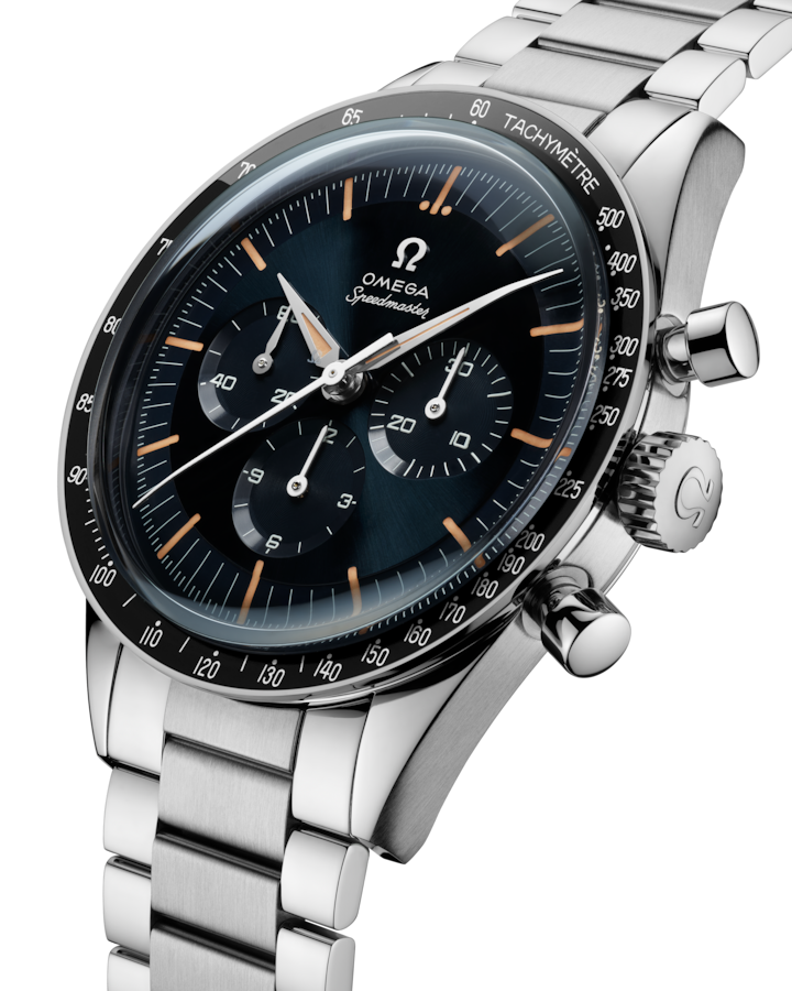 A- Speedmaster First OMEGA in Space 39.7 mm, steel on steel