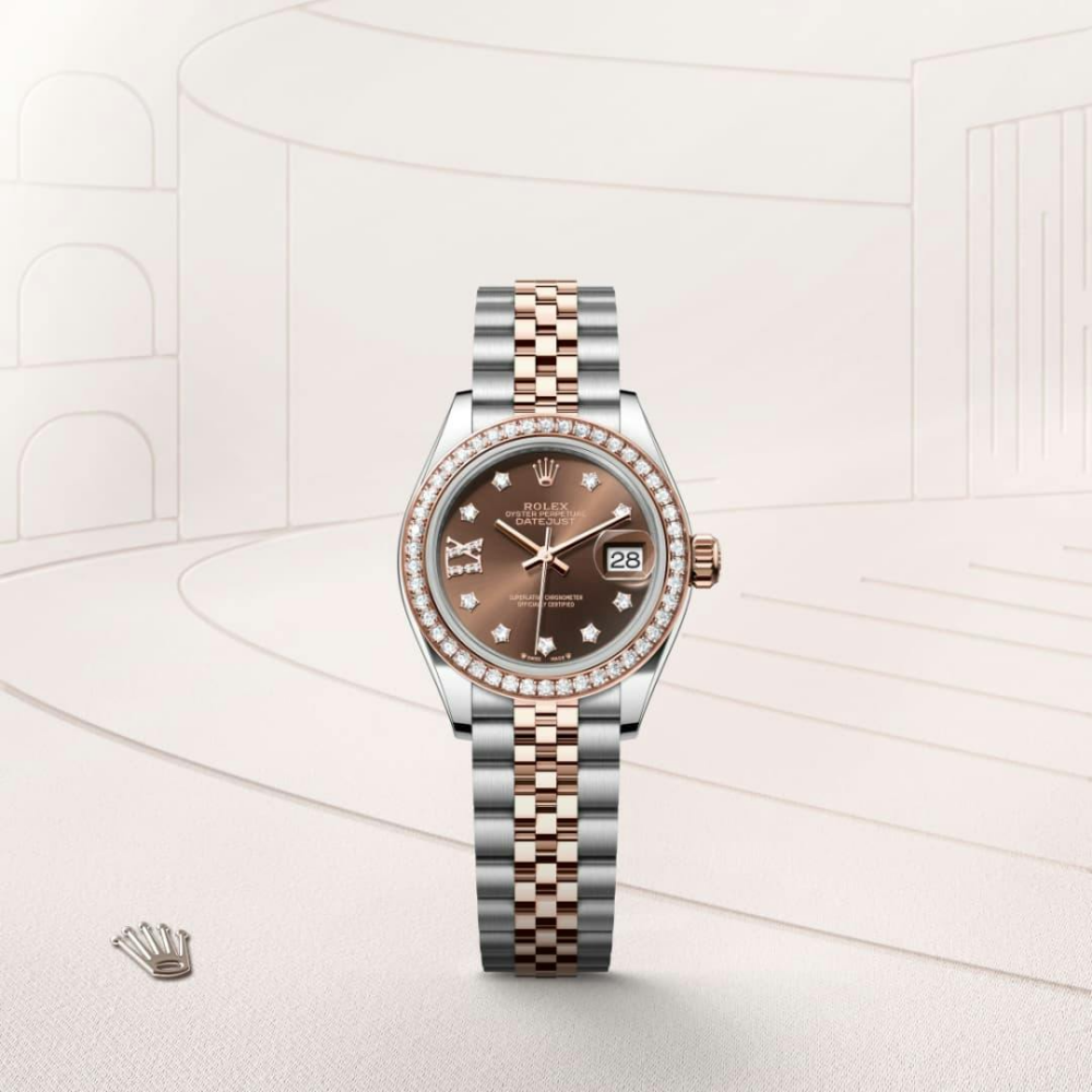 Rolex Lady-Datejust Oyster, 28 mm, Oystersteel, Everose gold and diamonds