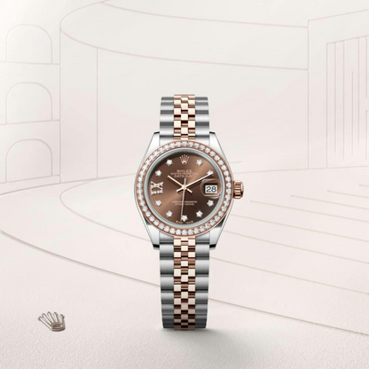 Rolex Lady-Datejust Oyster, 28 mm, Oystersteel, Everose gold and diamonds