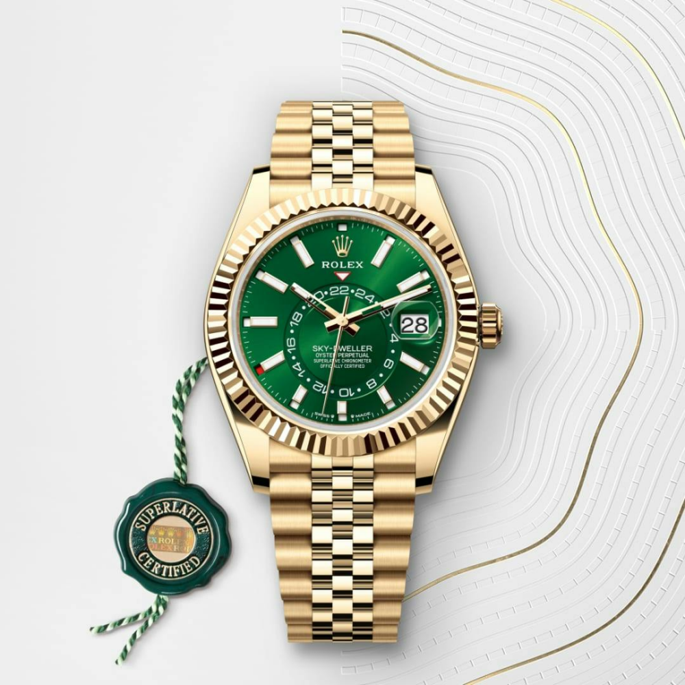 A Rolex Sky-Dweller 42mm18ct Yellow Gold Green Dial