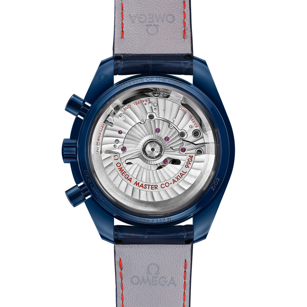 Speedmaster Moonphase 44.25 mm, blue ceramic on leather strap