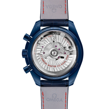 Speedmaster Moonphase 44.25 mm, blue ceramic on leather strap