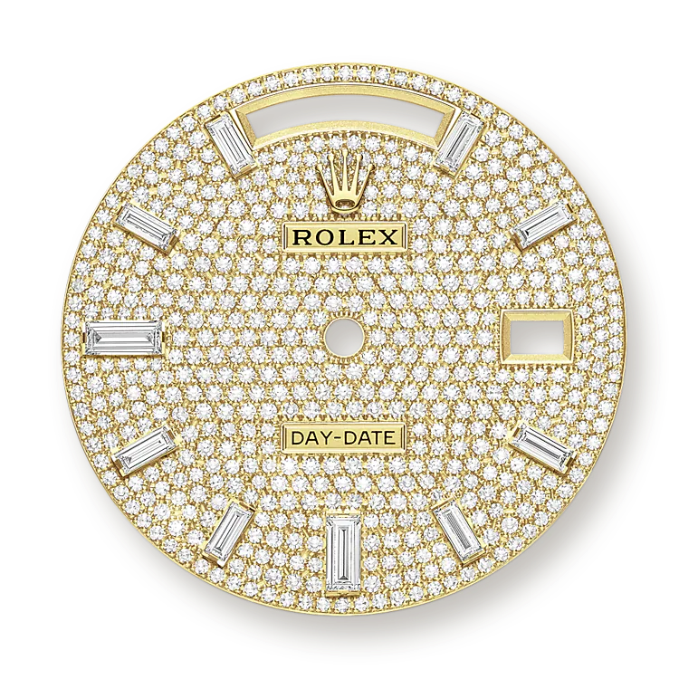 Rolex Day-Date Yellow Gold Pavé Dial Fluted Bezel