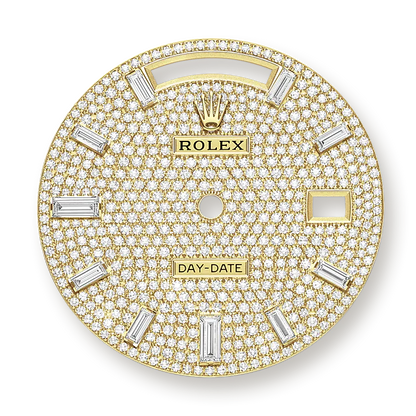 Rolex Day-Date Yellow Gold Pavé Dial Fluted Bezel