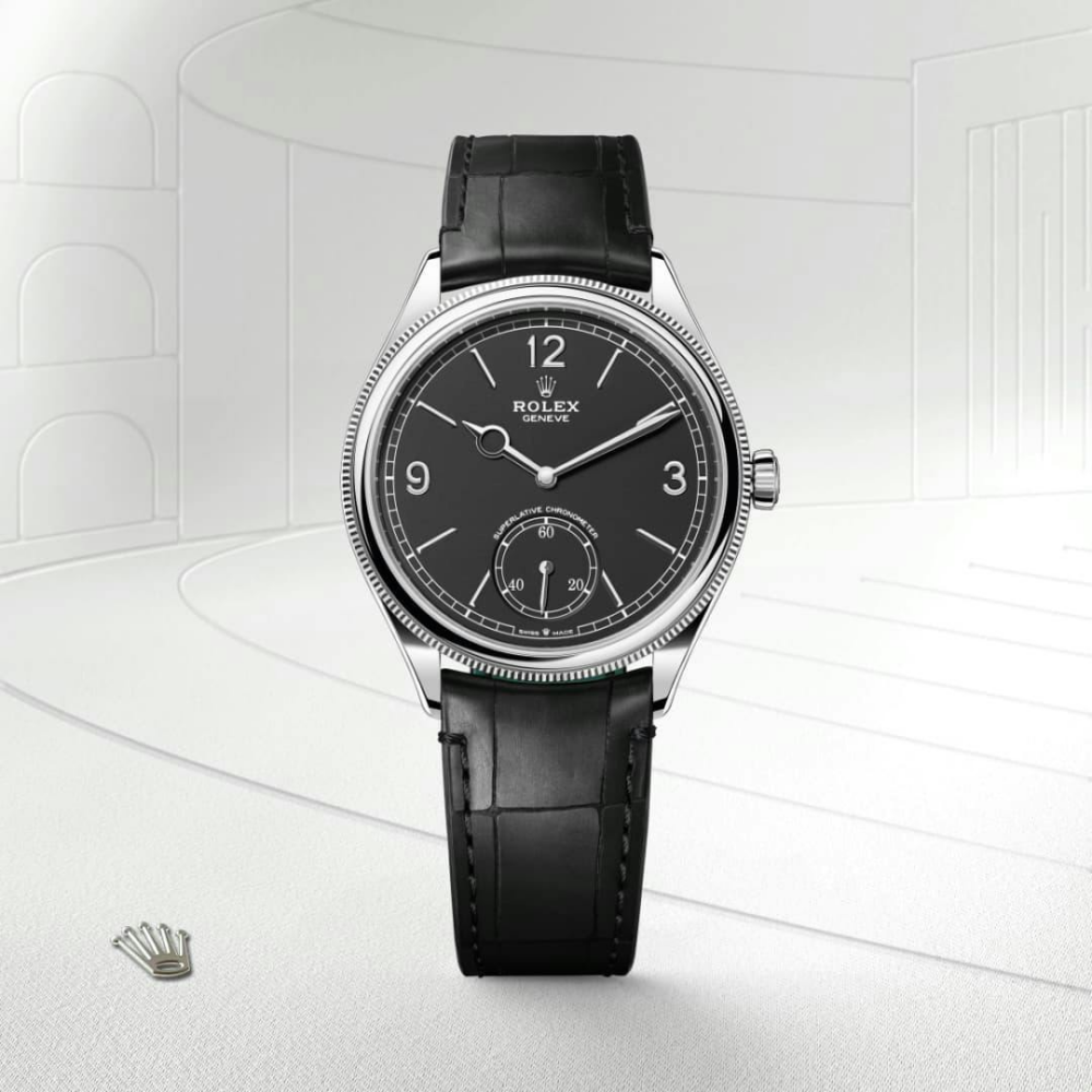 Rolex 1908 39 mm, 18 kt white gold, polished finish