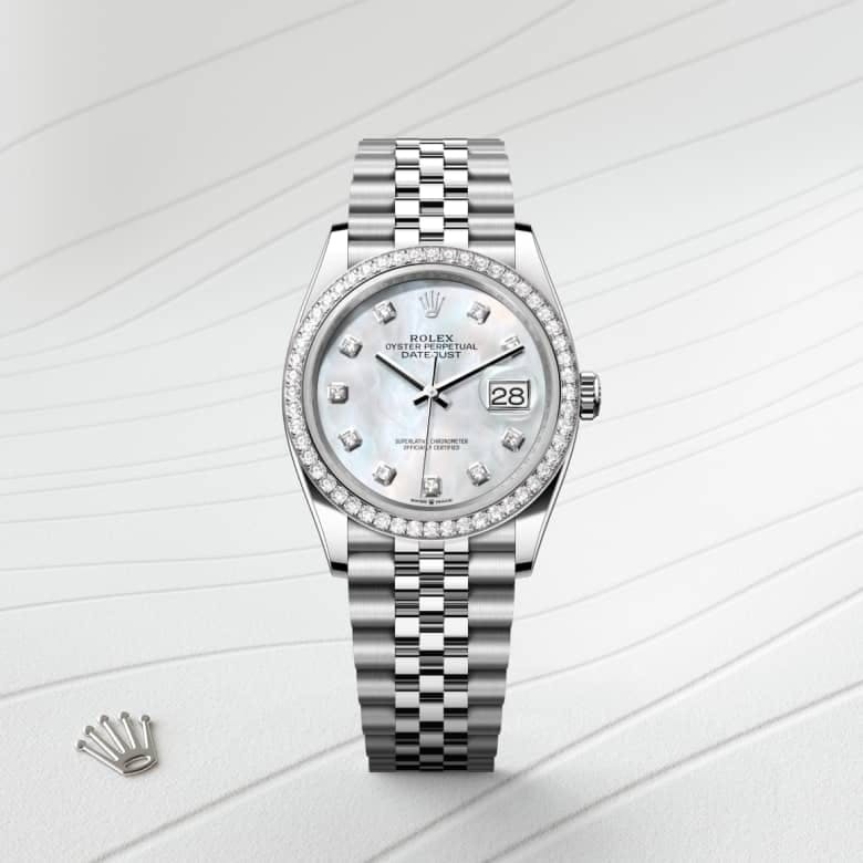 Rolex Datejust 36 Oyster, 36 mm, Oystersteel, white gold and diamonds