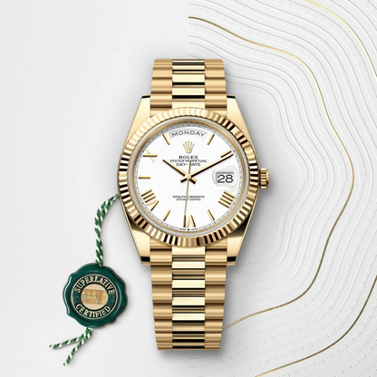 A- Rolex Day-Date 40 Oyster, 40 mm, yellow gold