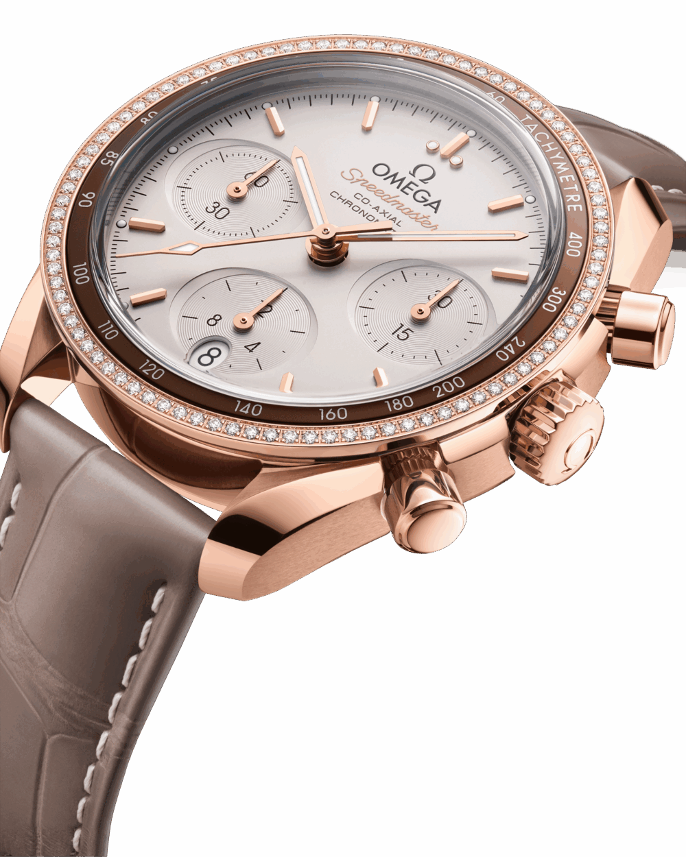 Speedmaster 38 38 mm, Sedna™ gold on leather strap