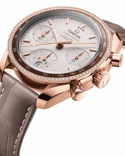 Speedmaster 38 38 mm, Sedna™ gold on leather strap