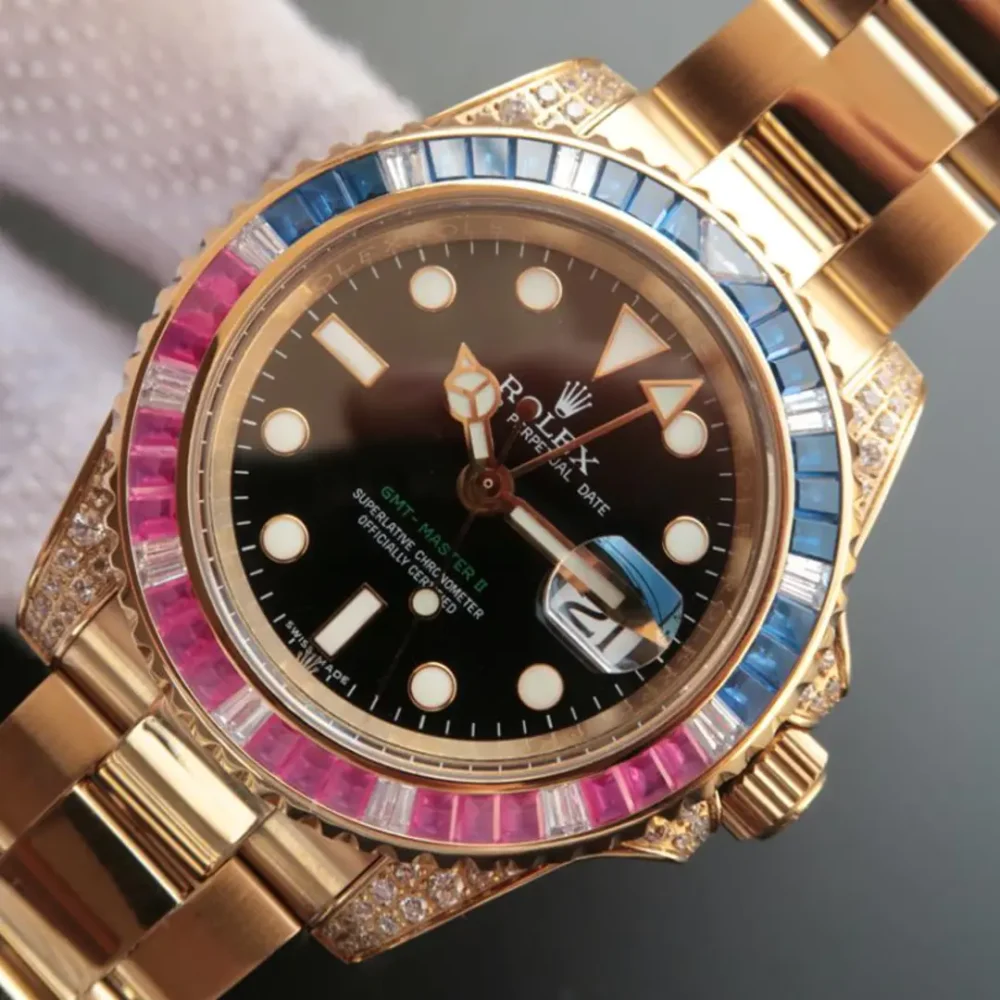 Rolex GMT – Master II GOLDEN BLUE / RED DIAMOND BLACK DIAL 40MM