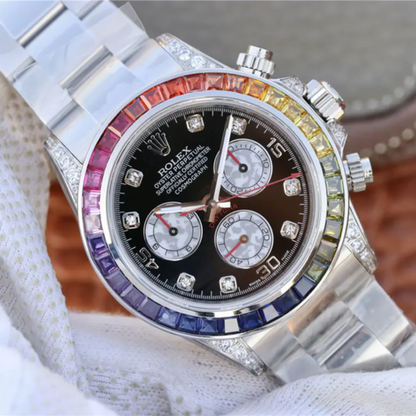 Rolex Cosmograph Daytona Rainbow White Gold Black Dial with Diamond Bezel