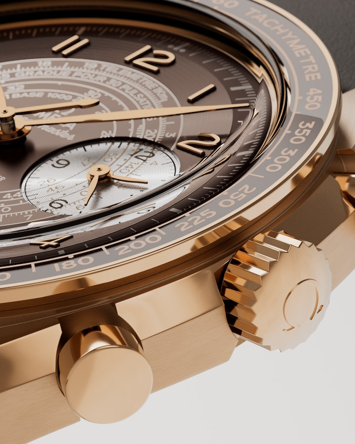 Speedmaster Chronoscope 43 mm, Bronze gold on leather strap