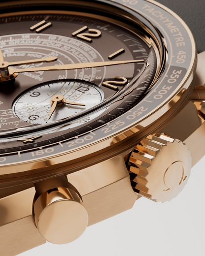 Speedmaster Chronoscope 43 mm, Bronze gold on leather strap
