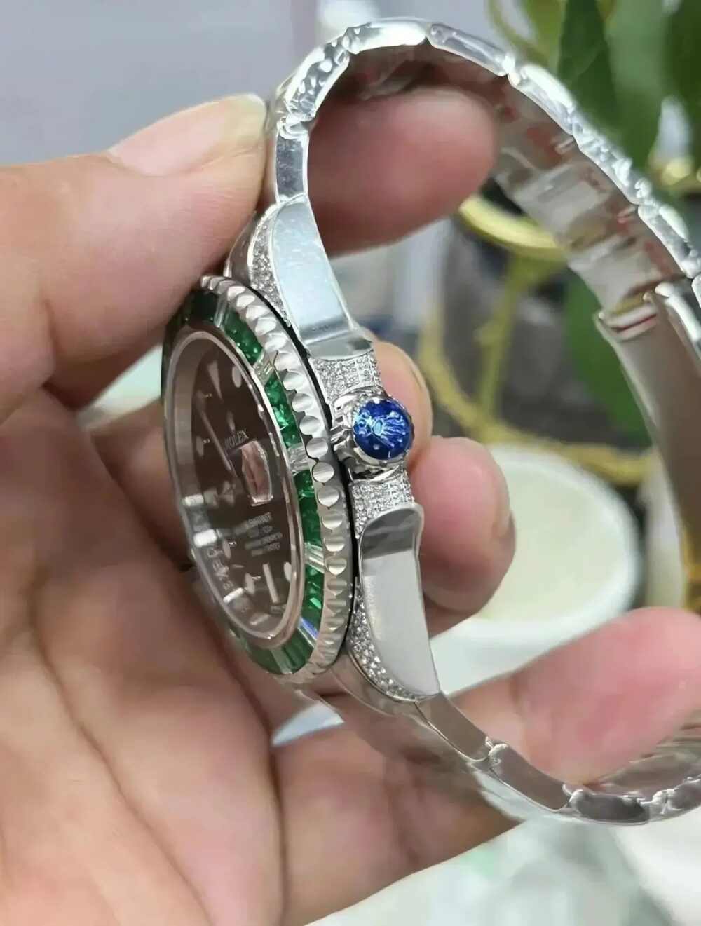Rolex Submariner Date, 18K White Gold Diamonds Emerald