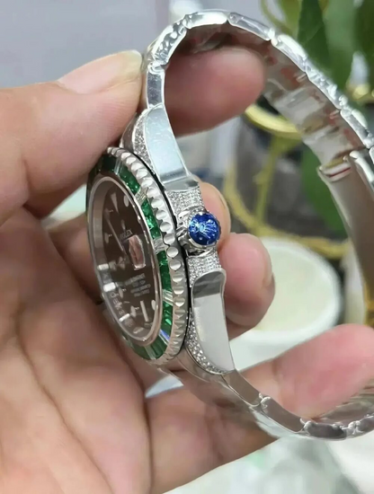 Rolex Submariner Date, 18K White Gold Diamonds Emerald