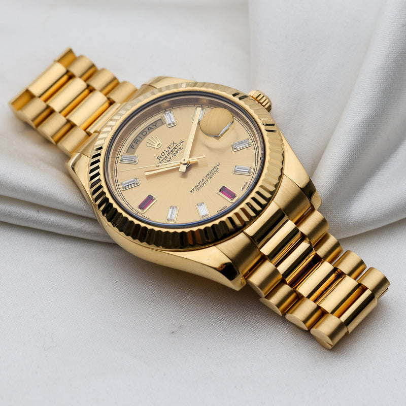 Rolex Day-Date II 218238 Full Set Factory Ruby Baguette Dial