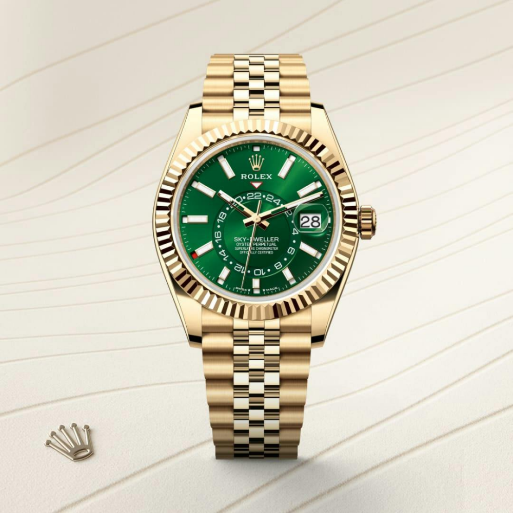 A Rolex Sky-Dweller 42mm18ct Yellow Gold Green Dial
