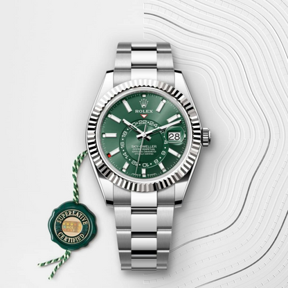A- Rolex Sky-Dweller Stainless Steel, Green Index Dial, 42 mm