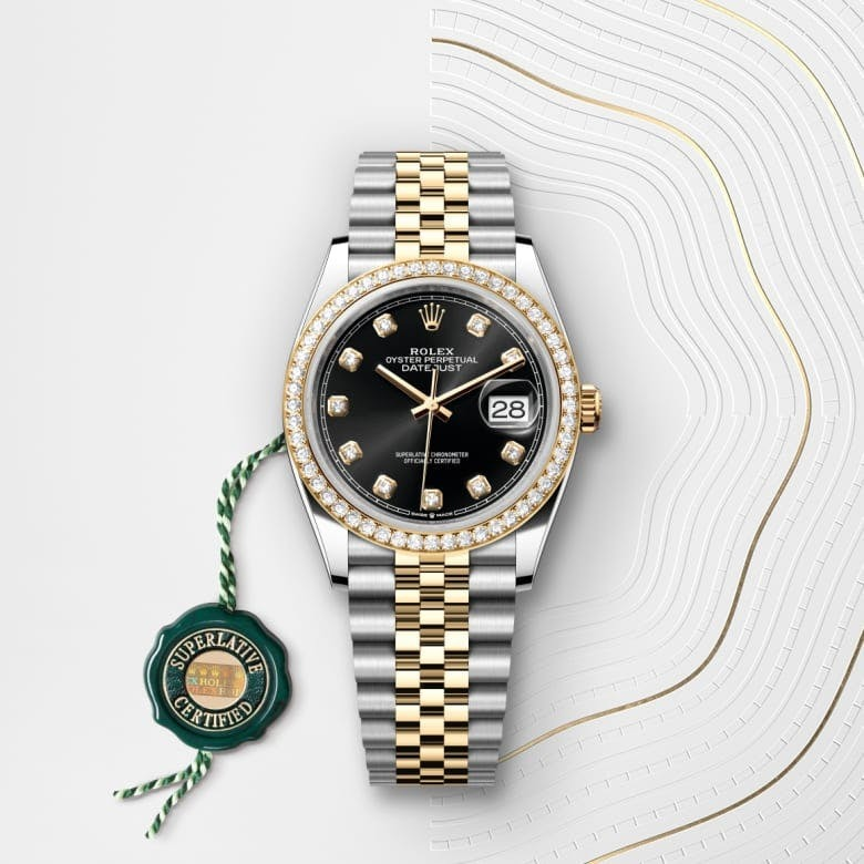 Rolex Datejust 36 Oyster, 36 mm, Oystersteel, yellow gold and diamonds
