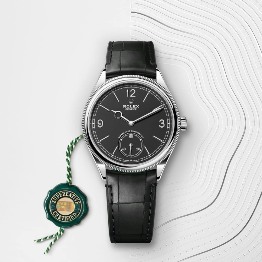 Rolex 1908 39 mm, 18 kt white gold, polished finish