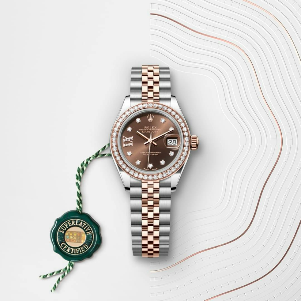 Rolex Lady-Datejust Oyster, 28 mm, Oystersteel, Everose gold and diamonds