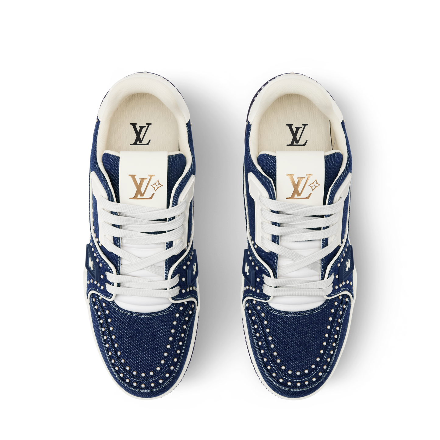 Louis Vuitton LV Trainer Indigo Blue Denim Sneakers with Swarovski™ Pearls
