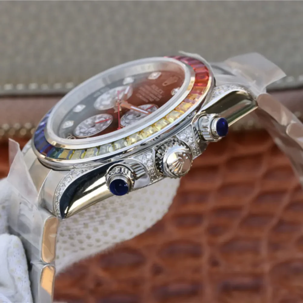 Rolex Cosmograph Daytona Rainbow White Gold Black Dial with Diamond Bezel
