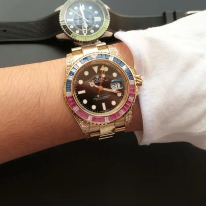 Rolex GMT – Master II GOLDEN BLUE / RED DIAMOND BLACK DIAL 40MM