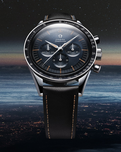 Speedmaster First OMEGA in Space 39.7 mm, steel on leather strap