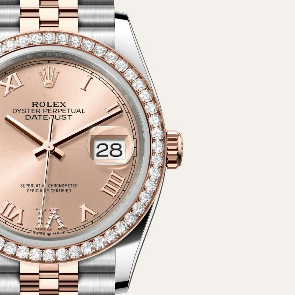 Rolex Datejust 36 Oyster, 36 mm, Oystersteel, Everose gold and diamonds