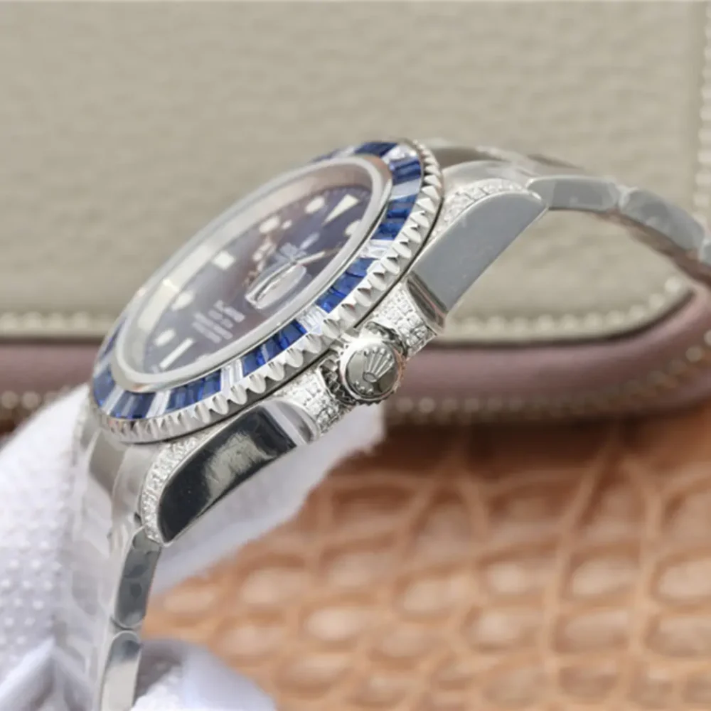 Rolex Submariner Date 18K White Gold Diamonds Sapphires 40MM