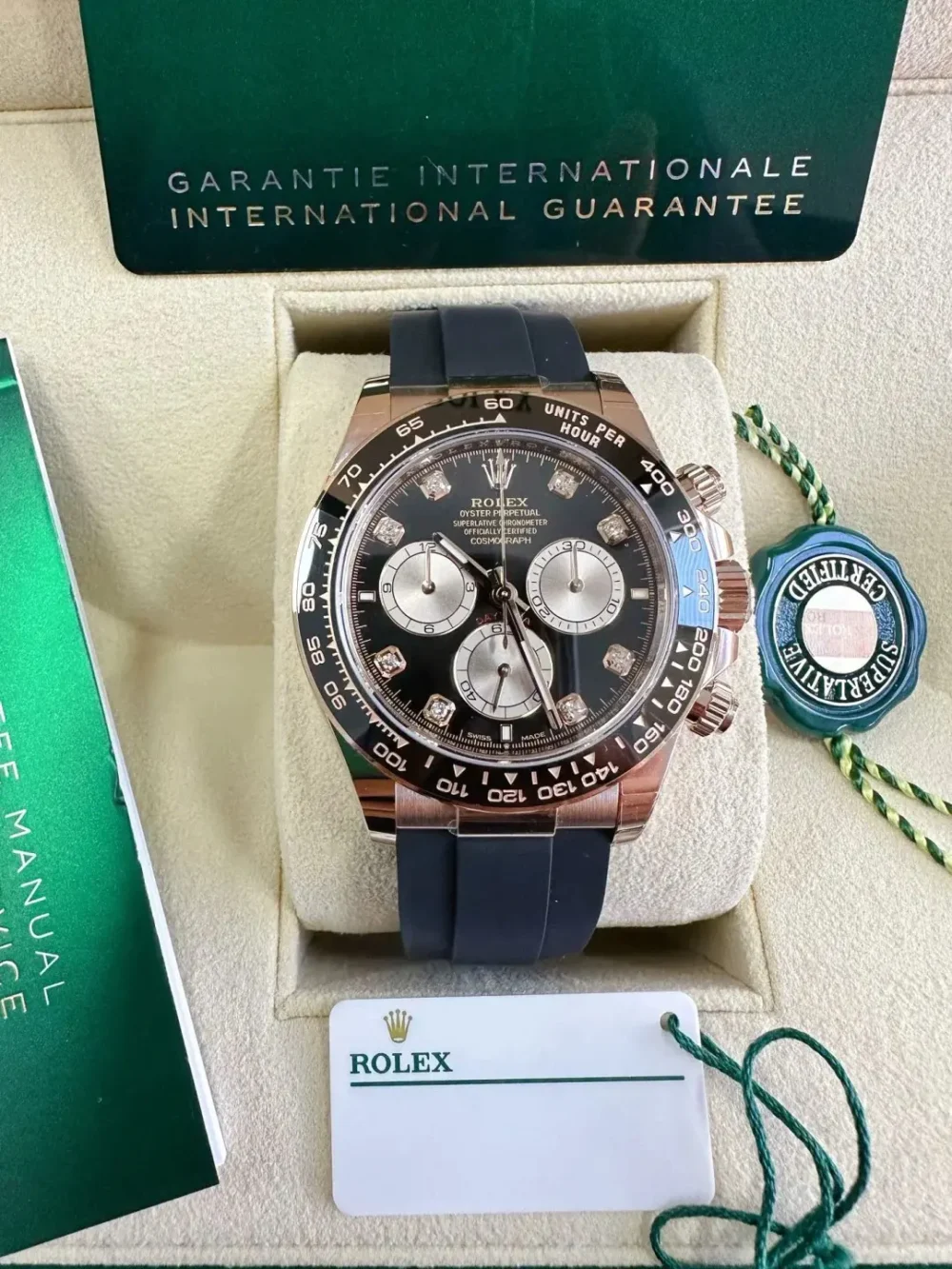 Rolex Cosmograph Daytona Everose Gold Black & Sundust Diamond Dial
