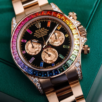Rolex Cosmograph Daytona Rainbow Yellow Gold Black Dial