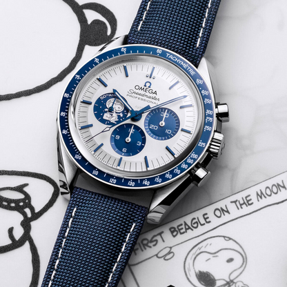 A- Speedmaster Anniversary Series 42 mm, steel on coated nylon fabric strap