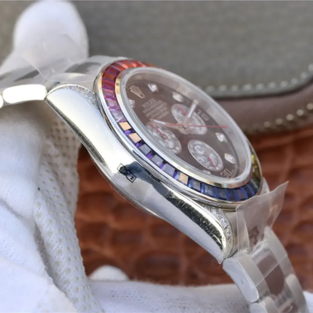 Rolex Cosmograph Daytona Rainbow White Gold Black Dial with Diamond Bezel