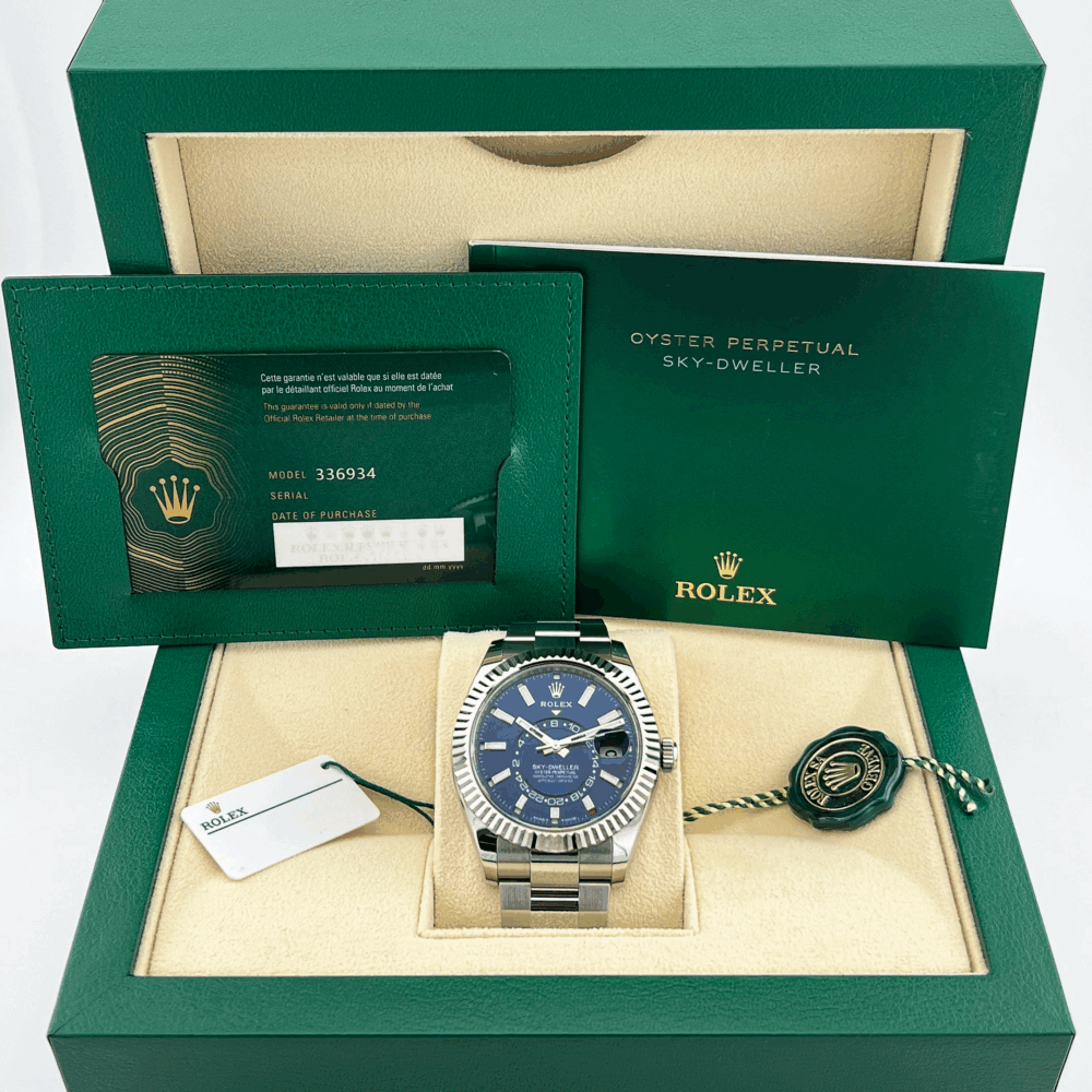 B- Rolex Sky-Dweller Stainless Steel, Blue Index Dial, 42 mm