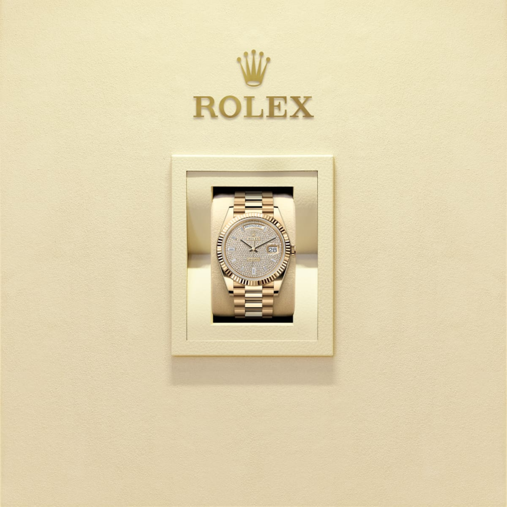 Rolex Day-Date Yellow Gold Pavé Dial Fluted Bezel